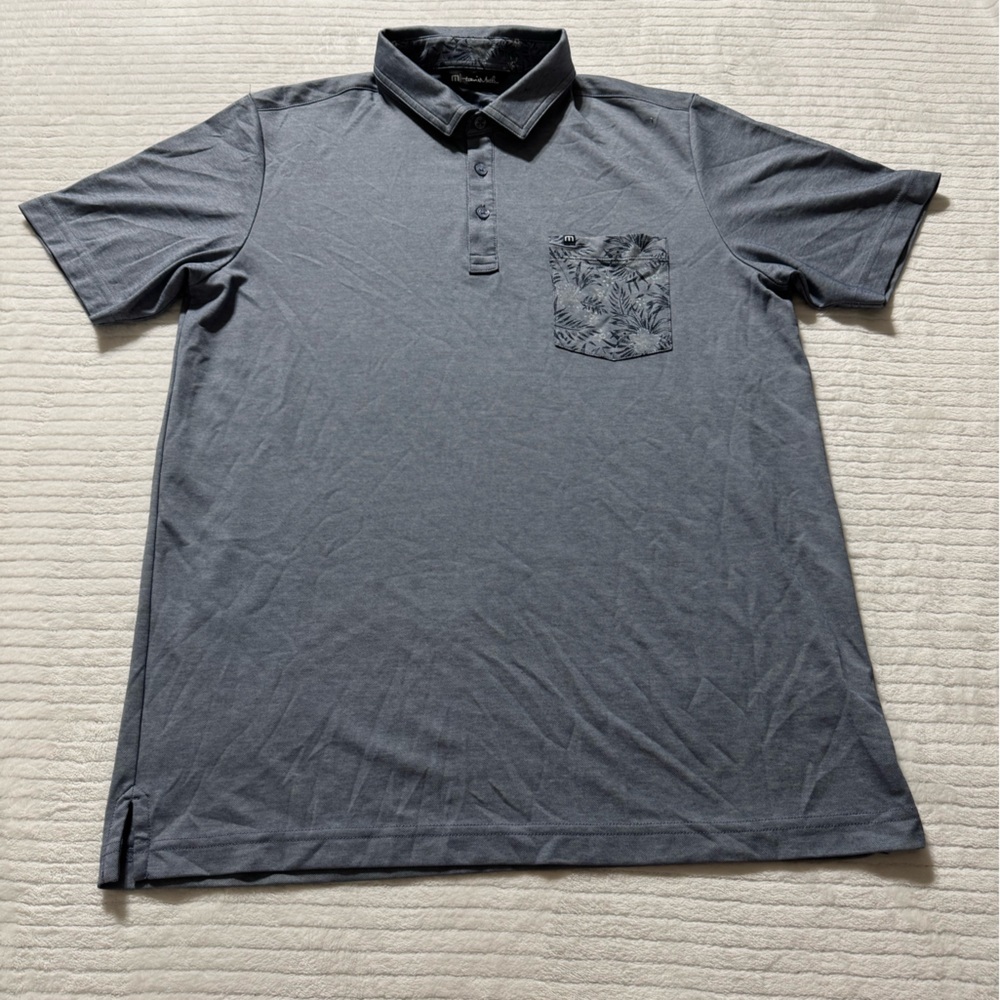 Travis Mathew Size:L Charcoal Polo with Leaf Print Pocket